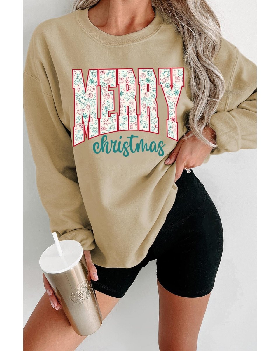 Parchment Festive Element Printed MERRY Christmas Graphic Sweatshirt - XL
