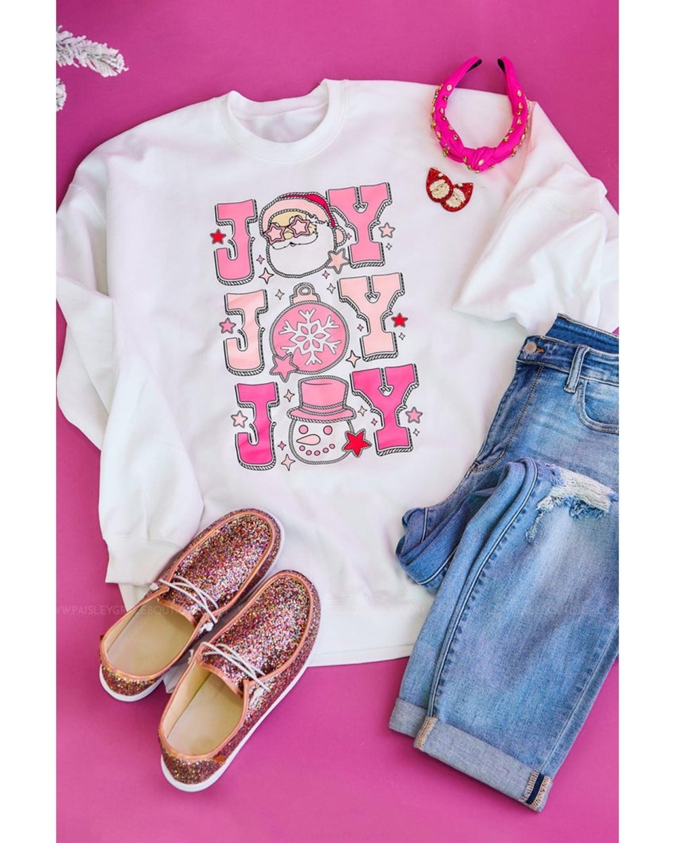 Beige Christmas Claus JOY Graphic Drop Shoulder Sweatshirt - 2XL