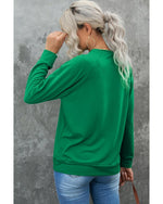 Green Sequin Christmas Candy Cane Graphic Crewneck Pullover Sweatshirt - S