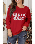 Red SANTA BABY Embroidered Crewneck Christmas Sweatshirt - 2XL