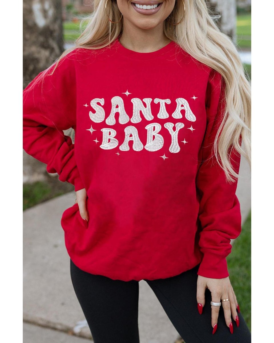 Red SANTA BABY Embroidered Crewneck Christmas Sweatshirt - 2XL