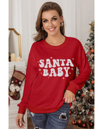 Red SANTA BABY Embroidered Crewneck Christmas Sweatshirt - 2XL