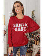 Red SANTA BABY Embroidered Crewneck Christmas Sweatshirt - L
