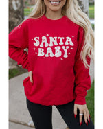 Red SANTA BABY Embroidered Crewneck Christmas Sweatshirt - S