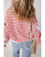 Orange Stripe Striped Sequin Santa Claus Pattern Christmas Pullover Sweatshirt - S