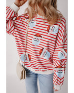 Orange Stripe Striped Sequin Santa Claus Pattern Christmas Pullover Sweatshirt - S