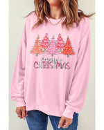 Pink Rhinestone Merry CHRISTMAS Christmas Tree Graphic Sweatshirt - XL