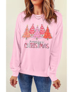 Pink Rhinestone Merry CHRISTMAS Christmas Tree Graphic Sweatshirt - XL