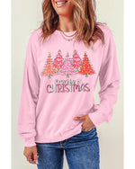 Pink Rhinestone Merry CHRISTMAS Christmas Tree Graphic Sweatshirt - XL