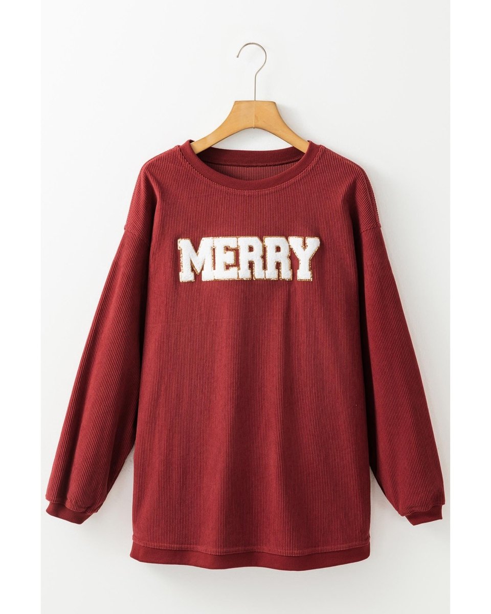 Racing Red MERRY Graphic Corded Christmas Sweatshirt - 2XL