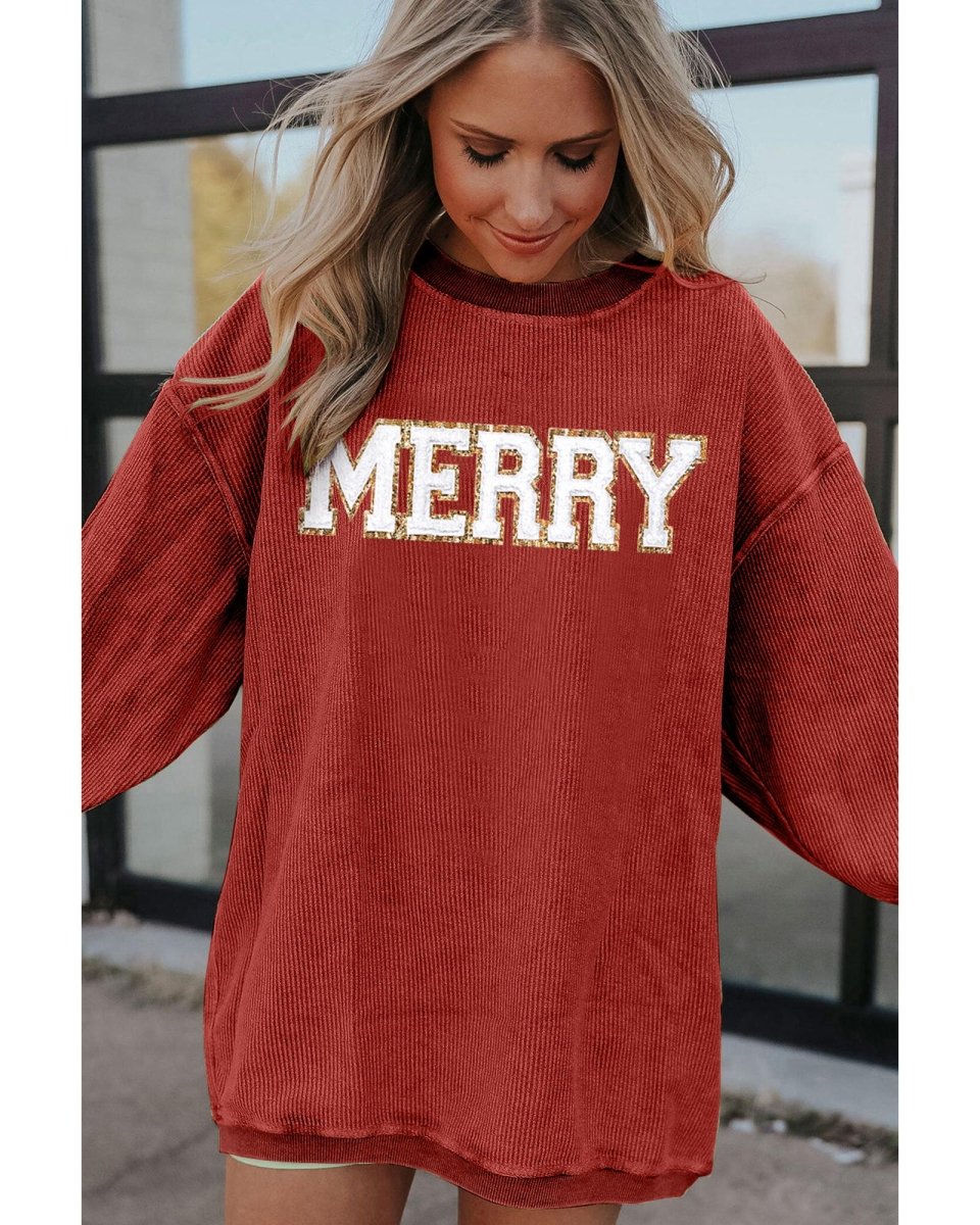 Racing Red MERRY Graphic Corded Christmas Sweatshirt - M