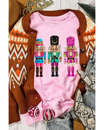 Pink Cute Nutcracker Printed Drop Shoulder Christmas Sweatshirt - 2XL