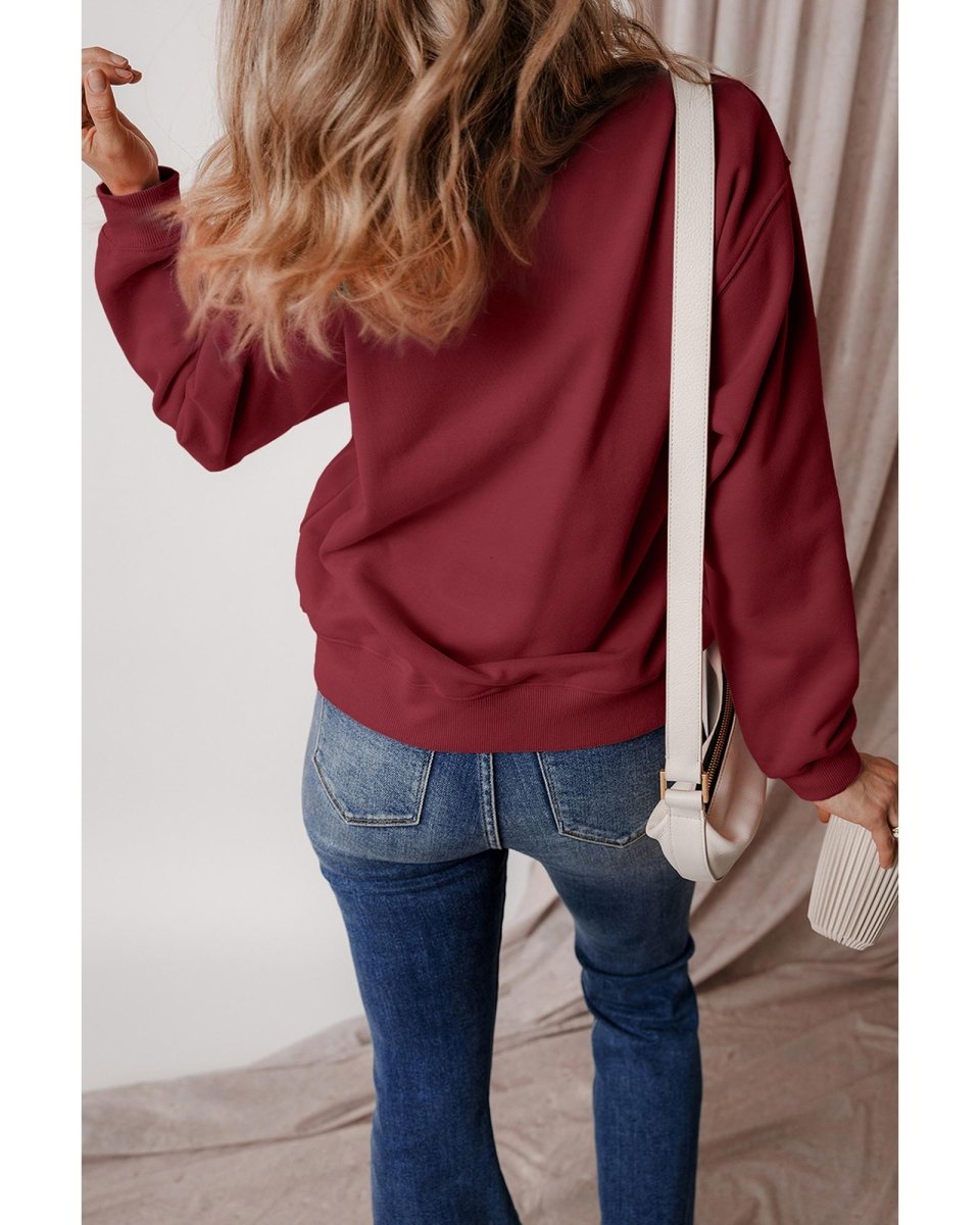 Burgundy Nutcracker Graphic Drop Shoulder Christmas Sweatshirt - M