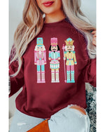 Burgundy Nutcracker Graphic Drop Shoulder Christmas Sweatshirt - M
