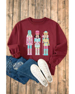 Burgundy Nutcracker Graphic Drop Shoulder Christmas Sweatshirt - S