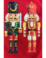 Red Christmas Metallic Nutcracker Graphic Crew Neck Sweatshirt - L