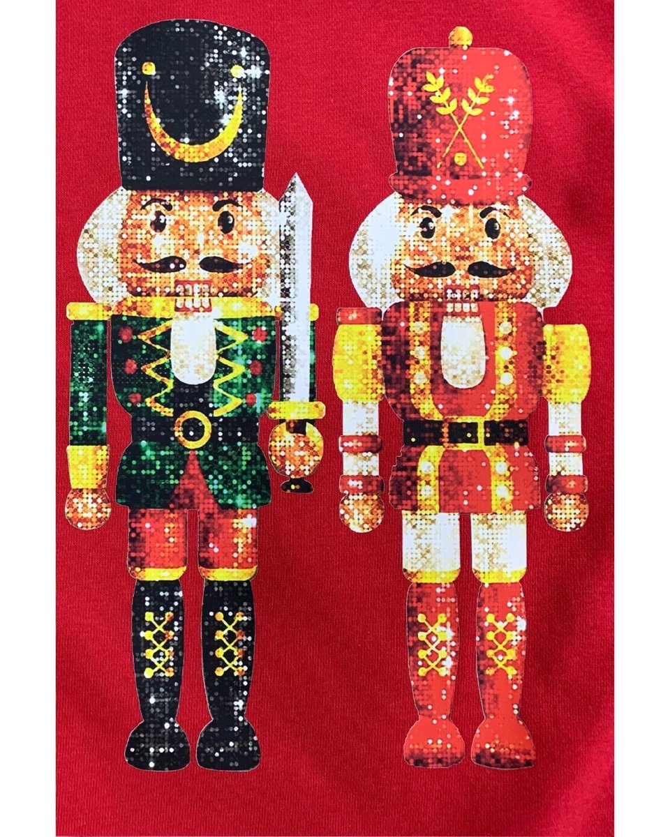 Red Christmas Metallic Nutcracker Graphic Crew Neck Sweatshirt - L