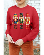 Red Christmas Metallic Nutcracker Graphic Crew Neck Sweatshirt - S