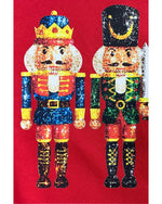 Red Christmas Metallic Nutcracker Graphic Crew Neck Sweatshirt - S