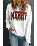 Beige MERRY Christmas Heat Transfer Printing Crewneck Pullover Sweatshirt - L