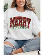 Beige MERRY Christmas Heat Transfer Printing Crewneck Pullover Sweatshirt - M
