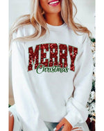 Beige MERRY Christmas Heat Transfer Printing Crewneck Pullover Sweatshirt - S