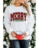 Beige MERRY Christmas Heat Transfer Printing Crewneck Pullover Sweatshirt - XL