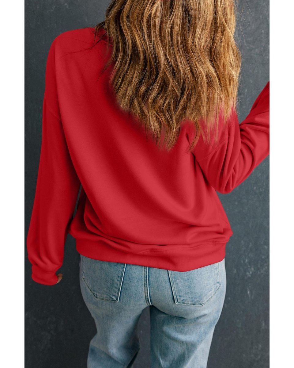 Red Heat Transfer HOLLY JOLLY Printing Christmas Pullover Sweatshirt - S
