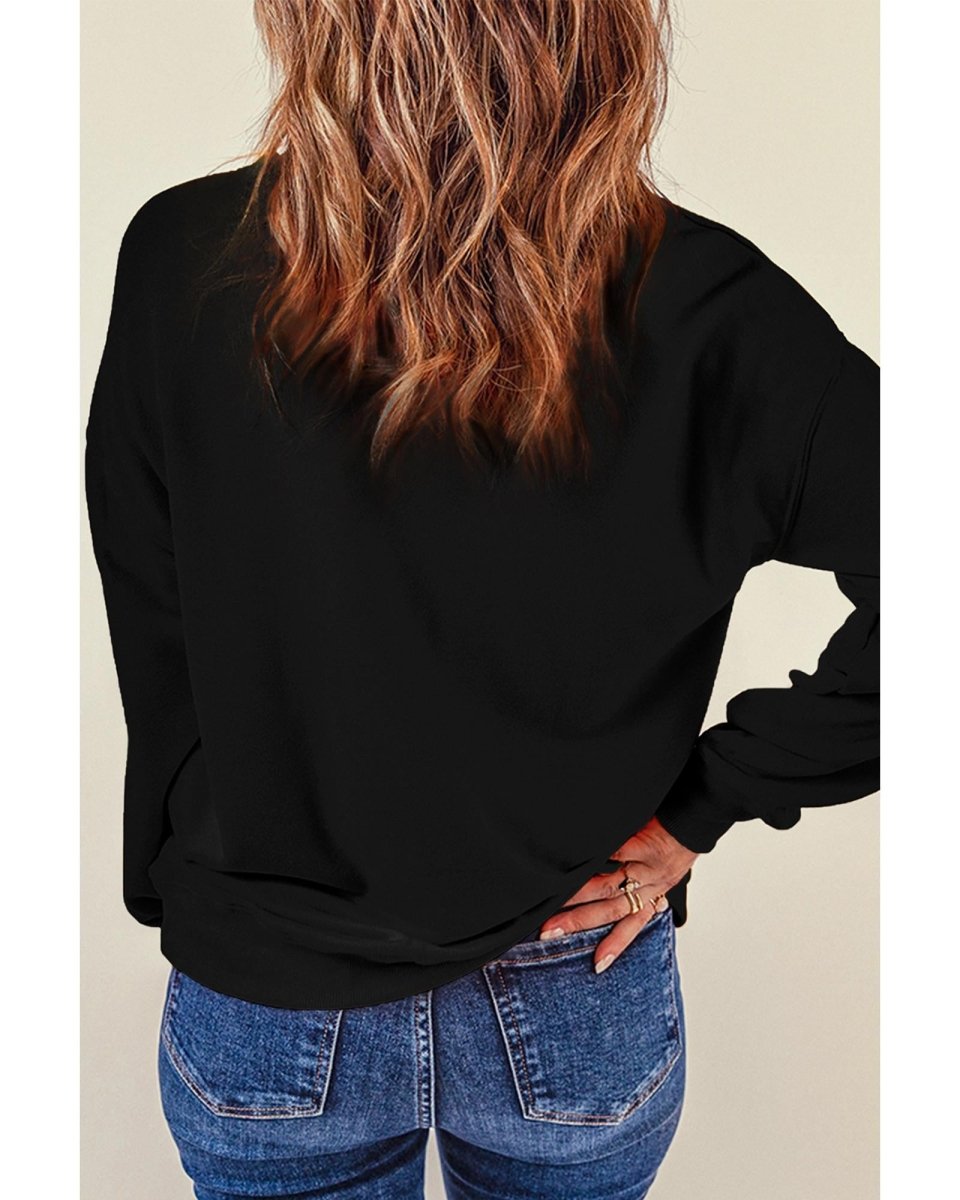 Black Glittering Merry and Bright Graphic Christmas Pullover Sweatshirt - M