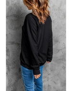 Black Rhinestone Christmas Tree Graphic Pullover Sweatshirt - L