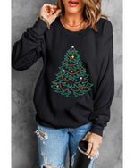 Black Rhinestone Christmas Tree Graphic Pullover Sweatshirt - L