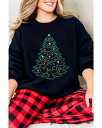 Black Rhinestone Christmas Tree Graphic Pullover Sweatshirt - M