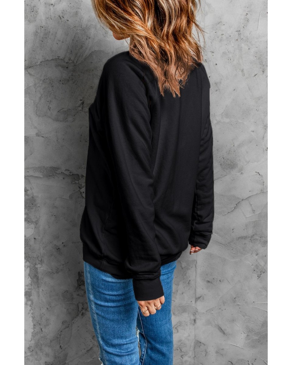 Black Rhinestone Christmas Tree Graphic Pullover Sweatshirt - S