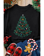 Black Rhinestone Christmas Tree Graphic Pullover Sweatshirt - S
