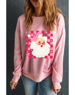 Pink Fancy Checkered Father Christmas Graphic Sweatshirt - XL