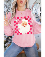 Pink Fancy Checkered Father Christmas Graphic Sweatshirt - XL