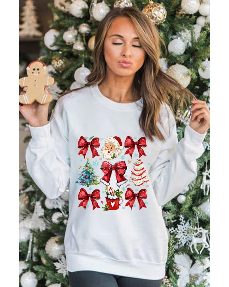 Beige Christmas Tree Bowknot Santa Clause Graphic Holiday Sweatshirt - 2XL