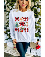 Beige Christmas Tree Bowknot Santa Clause Graphic Holiday Sweatshirt - M