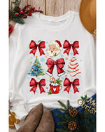 Beige Christmas Tree Bowknot Santa Clause Graphic Holiday Sweatshirt - M