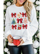 Beige Christmas Tree Bowknot Santa Clause Graphic Holiday Sweatshirt - M