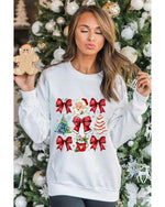 Beige Christmas Tree Bowknot Santa Clause Graphic Holiday Sweatshirt - XL