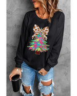 Black Bowknot Christmas Tree Shiny Graphic Sweatshirt - M