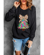 Black Bowknot Christmas Tree Shiny Graphic Sweatshirt - S
