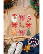 Khaki Christmas Pattern Graphic Crew Neck Sweatshirt - 2XL