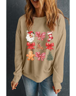 Khaki Christmas Pattern Graphic Crew Neck Sweatshirt - 2XL