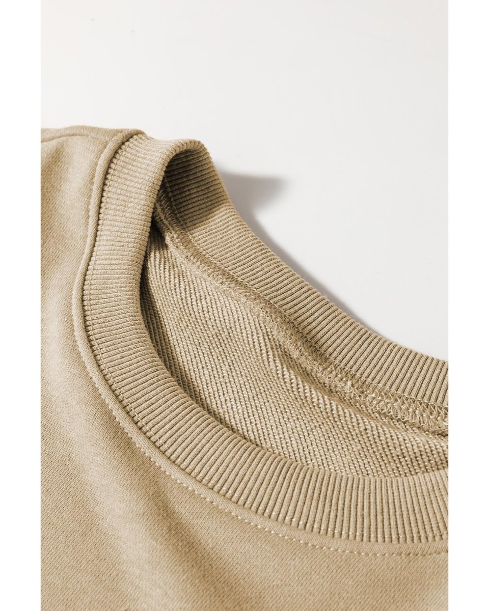 Khaki Christmas Pattern Graphic Crew Neck Sweatshirt - M