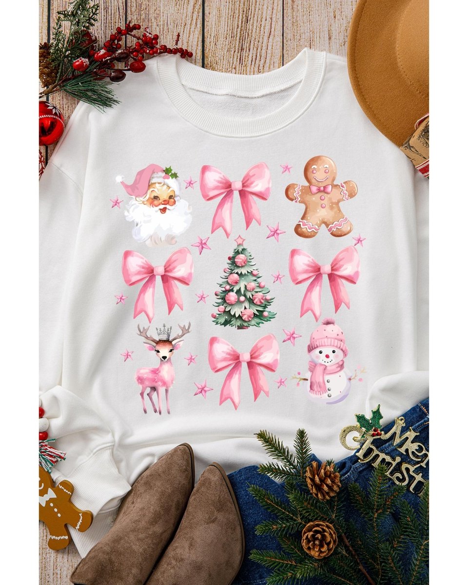 Beige Christmas Theme Pattern Pullover Sweatshirt - L