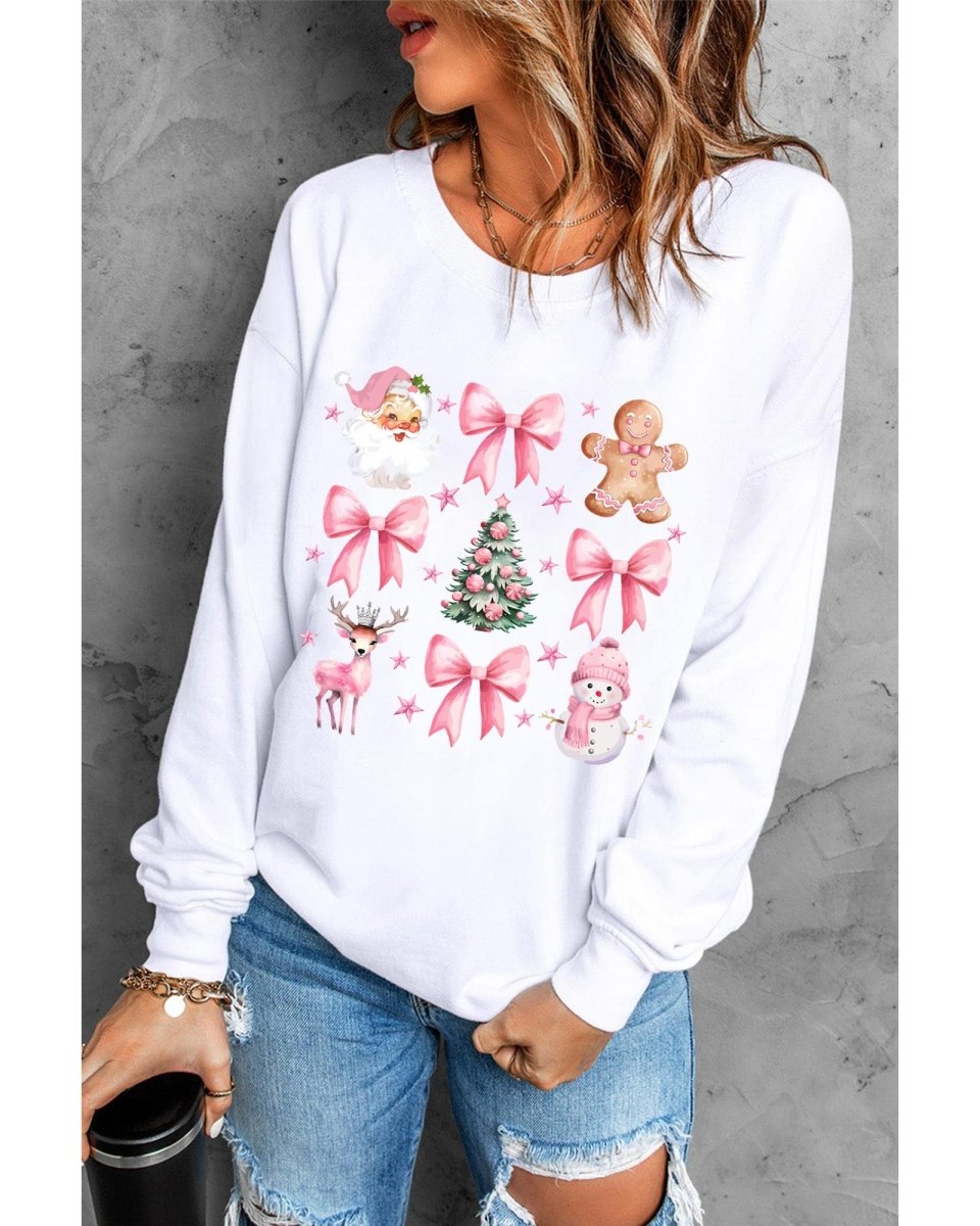 Beige Christmas Theme Pattern Pullover Sweatshirt - M
