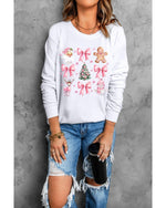 Beige Christmas Theme Pattern Pullover Sweatshirt - S