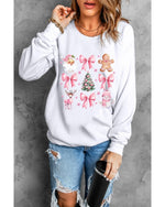 Beige Christmas Theme Pattern Pullover Sweatshirt - S